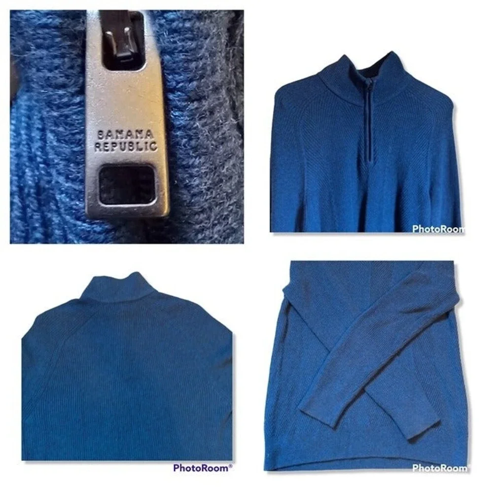 Banana Republic Factory 1/2 Zip Pullover Sweater-Medium-Ribbed-Knit-Nautical